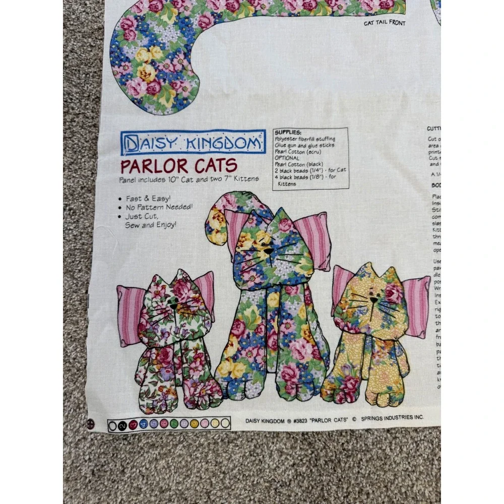 Vintage Daisy Kingdom Parlor Cats Fabric Panel 3823 Springs‎ Industries Floral